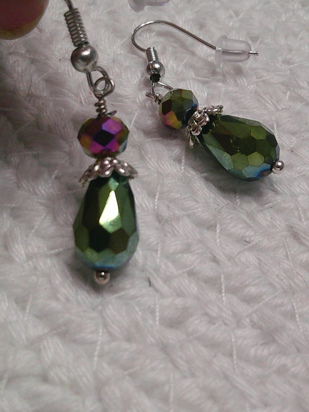Gorgeous AURORA BOREALIS CRYSTAL Handmade Silver Dangle Earrings #39F